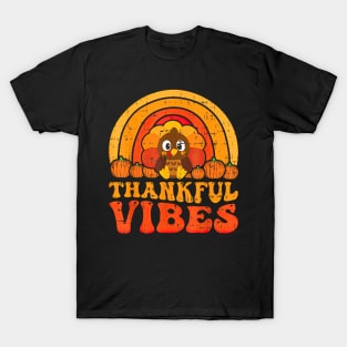 Thankful Vibes Turkey Pumpkin Happy Fall Thanksgiving T-Shirt